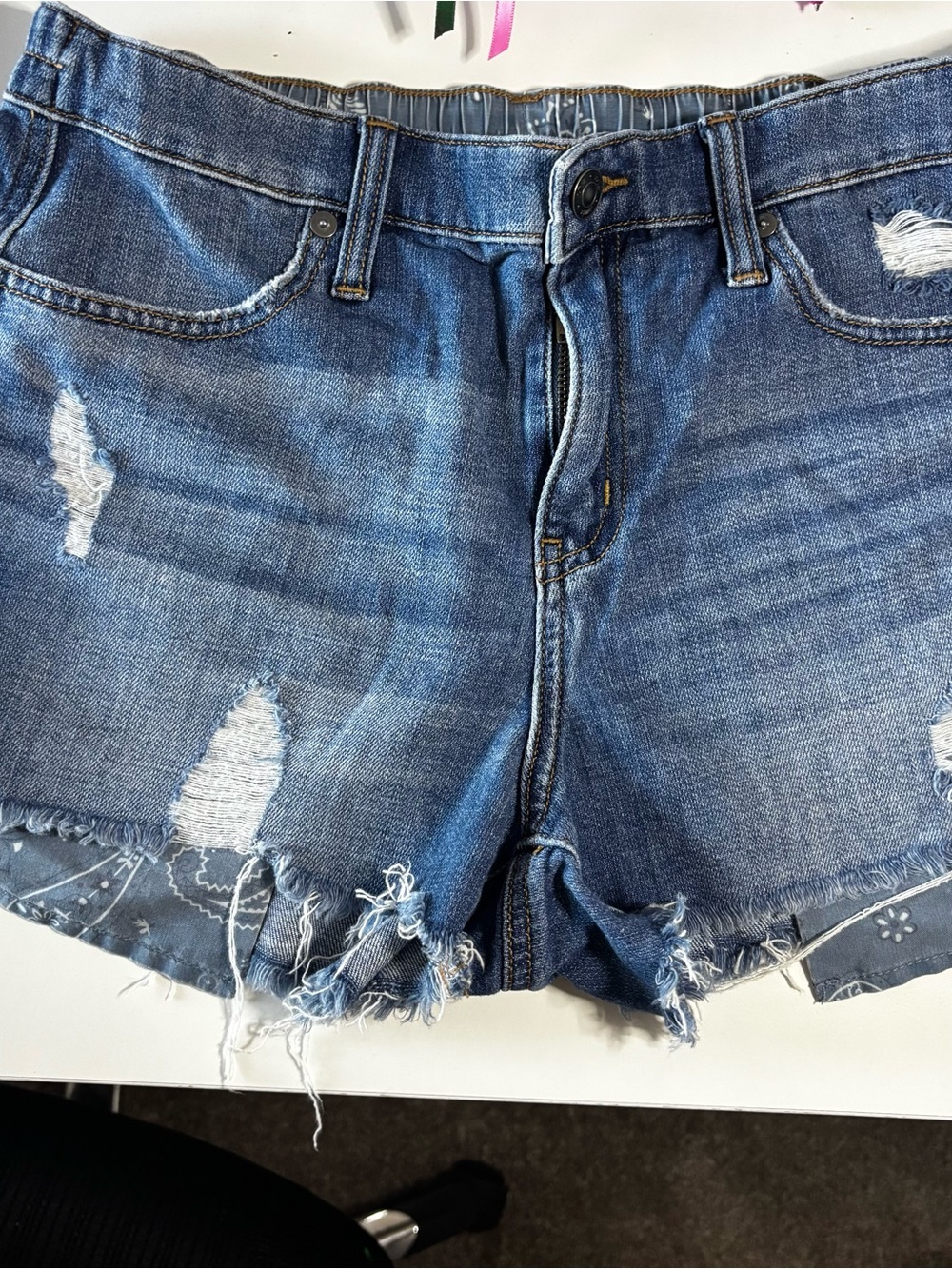 aerie Distressed Blue Denim Jean Shorts with Frayed Hem